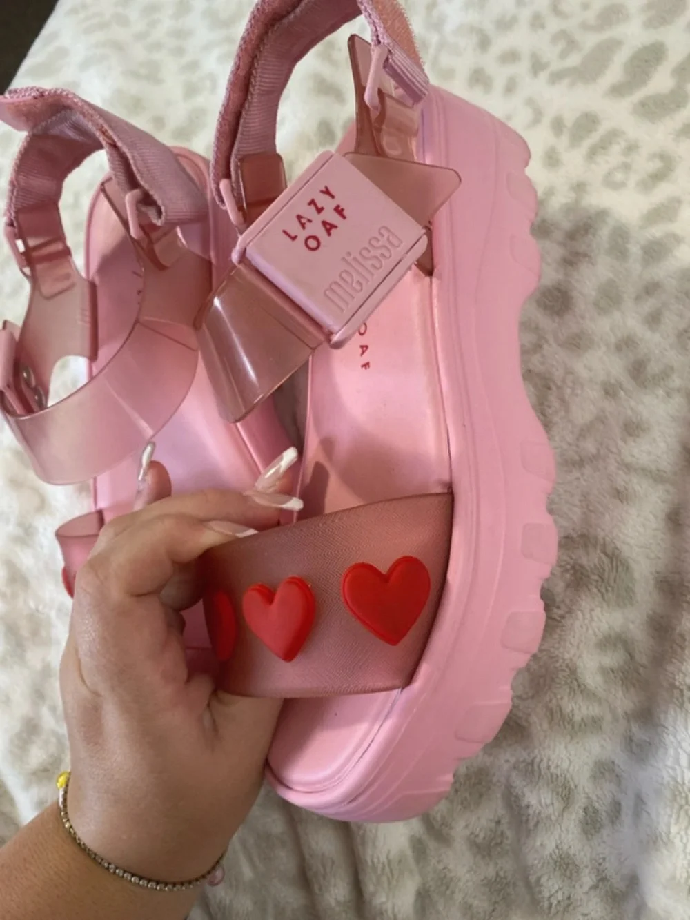 Melissa Pink Platform Sandals with Red Heart Accents